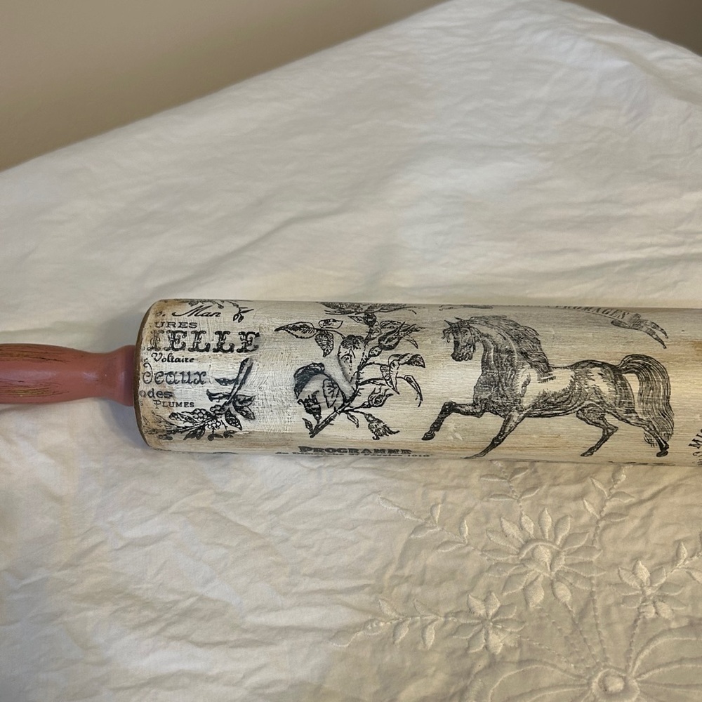 Decorative wooden rolling pin, farmhouse, cottage core, French toile design